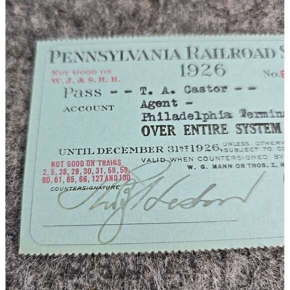 1926 Pennsylvania Railroad System Pass #BF9335 Paper Signed - Picture 2 of 7